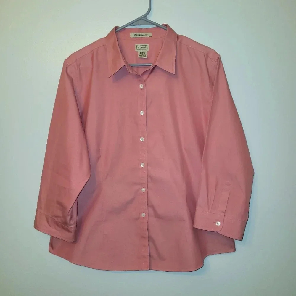 Women's XL L.L. BEAN button-down collared long sleeve CORAL color LOT-E